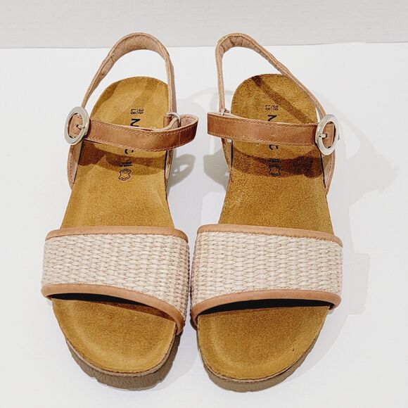 Naot Cecile Sandals Women's 39 Size 8 8.5 Latte Brown Leather Sand Raffia Wedges - Picture 4 of 12